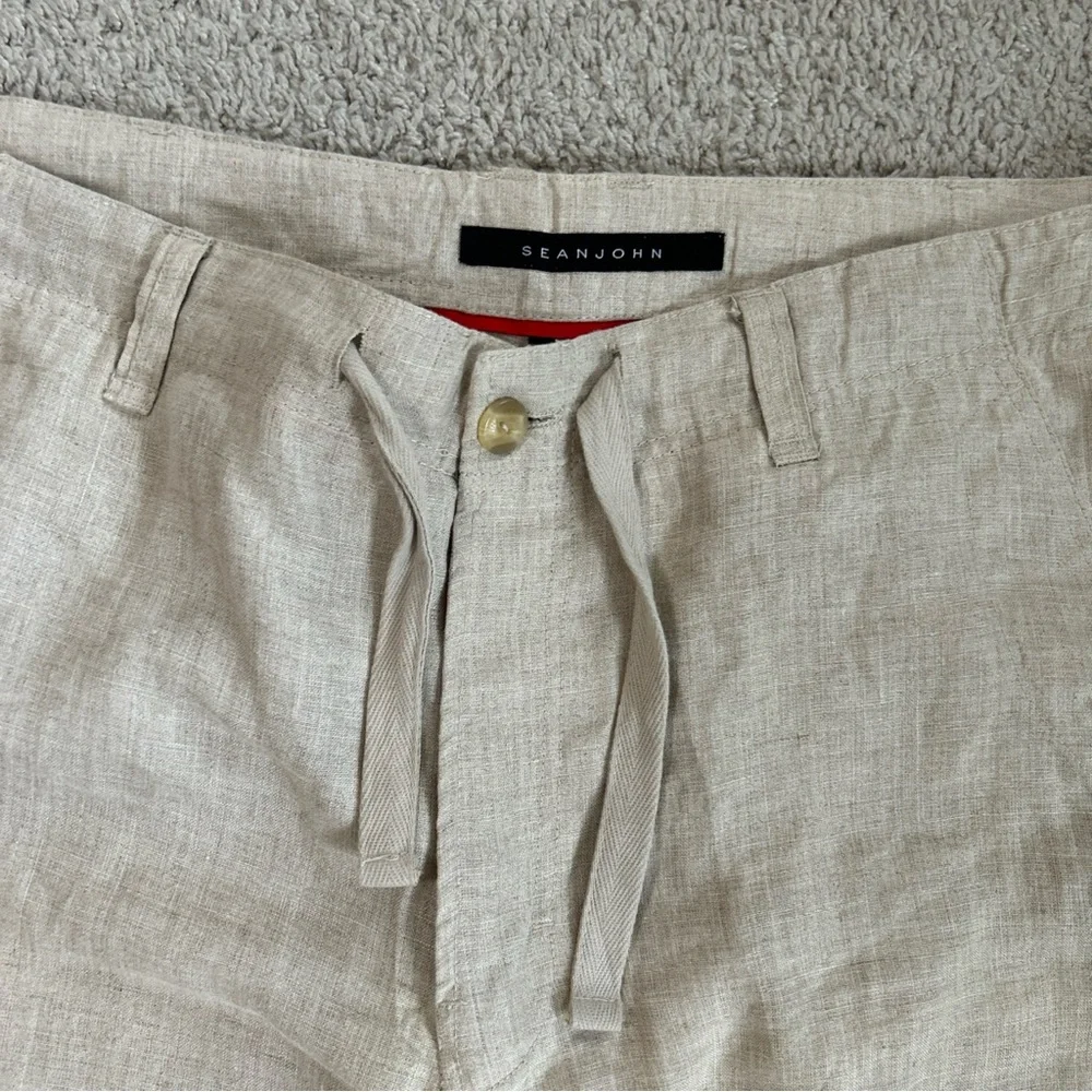Sean John Light Tan Linen Drawstring Chinos inseam 34